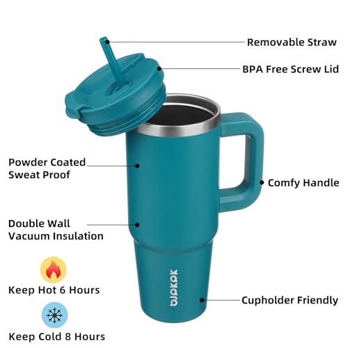 Image of BJPKPK 30 oz Insulated Tumbler With Lid And Straw Stainless Steel Tumblers Cup With Handle For Women And Men,Laguna