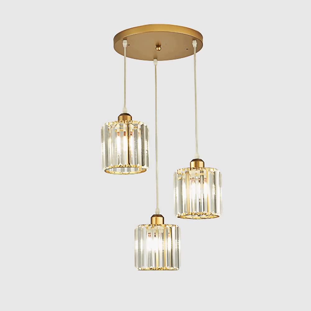 HXYSXHJUO 3-Lights Round Metal Chandelier with Crystal Shade, Cluster Dining Room Pendant Light, E27 Lighting Fixture, Modern Industrial Hanging Lamps for Kitchen Island, Living Household faucets
