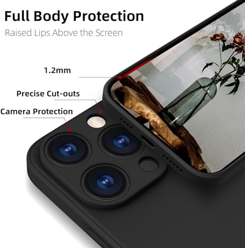 Image of DIZORO Protective Case Compatible for iPhone 15 PRO Camera Protection Case 6.1, Slim Liquid Silicone 3 Layers Full Covered Soft Gel Rubber Phone Case Protective Cover - Black