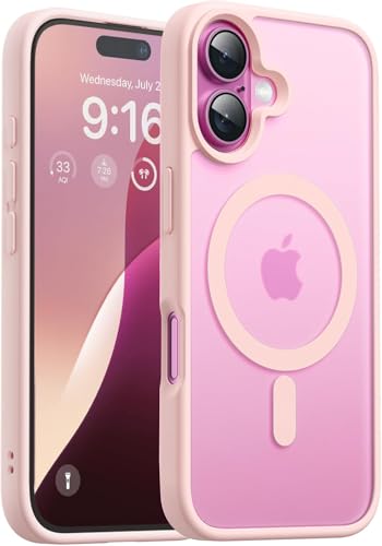 Elzzi Magnetic Guard Designed for iPhone 16 Case Translucent Matte Hard PC + TPU Back Cover [Compatible with MagSafe] Anti-Scratch Shockproof Phone Case (6.1 Inch, Pink)