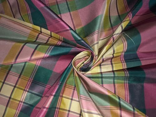 Tissu Dupioni de pure soie haut de gamme motif écossais coloré de 4 mètres pour haute couture