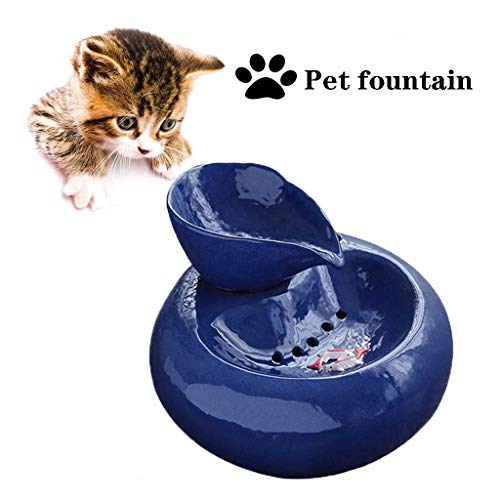 Water Fountain for Cats and Dogs， Pet Ceramic Portable Water Dispenser， Smart Drinking Water Bottle， Ultra Quiet Design (Color : Blue)