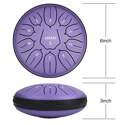 Steel Tongue Drum 6 Inch 11 Notes, Lekato Steel Alloy Drum D Major Beginner Zen Drum Percussion For Meditation Yoga Musical Education, Best Gift For Adult& Kids, Lavender Purple #TOP2