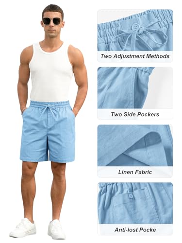 Image of RQP Mens Cotton Linen Shorts Casual Drawstring 7inch Inseam Shorts Stretch Summer Beach Wear