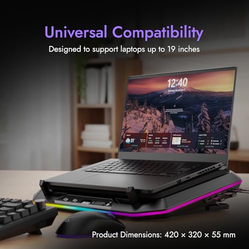 Image of Kreo Arctik Pro Laptop Cooler Pad Dual 125mm Fans, 3000 RPM, 7-Way Adjustable Cooling Pad with RGB Lighting, USB-C Powered, Built-in USB Hub (Arctik Pro)