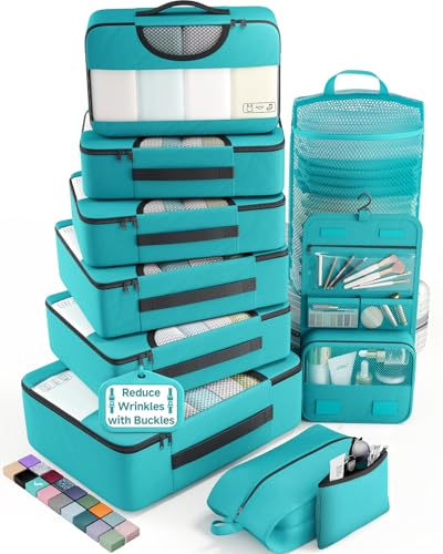 Veken 10 Set Packing Cubes for Travel Essentials, Suitcase Organizer Bags in 4 Sizes, Carry-On Luggage Accessories with Laundry Bag, Airplane Must Have, Gifts for Women Men