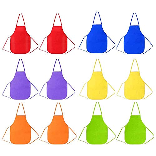Delantal Infantil, 12 Piezas Delantales de Tela para Artistas Infantiles, Delantal de Tela para Niños, para Cocina, Aula, Evento Comunitario, Manualidades y Pintura Artística (6 Colores)