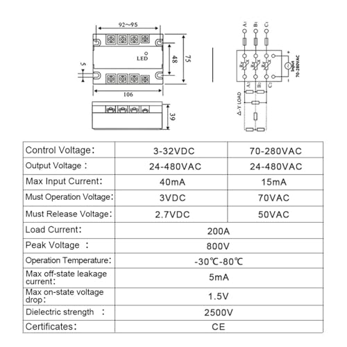 Relais à semi-conducteurs triphasé 60A commande 3-32VDC - 3