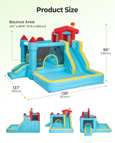 Bounce House with Slide, Inflatable Bouncy House for Kids 3-12, Outdoor & Indoor, 450W Blower, Blue - Image 3