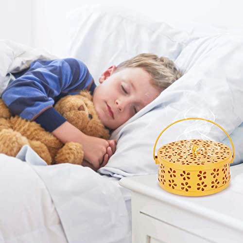 Whiidoom Retro Portable Iron Mosquito Coil Holder With Handle Round Fireproof Incense Holder (Yellow) #TOP2