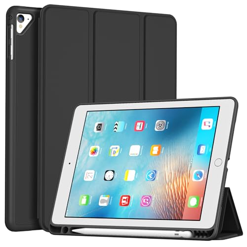 ProCase Slim Case for iPad 6th/ 5th Generation, iPad Air 2nd/ Air 1st, 9.7 Inch Soft TPU Cover Back with Pencil Holder, Auto Wake/Sleep -Black