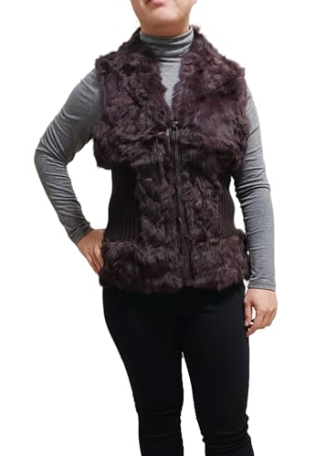 Miss Rouge Chaleco sin mangas, abrigos sin mangas, de piel auténtica, marrón, Talla única