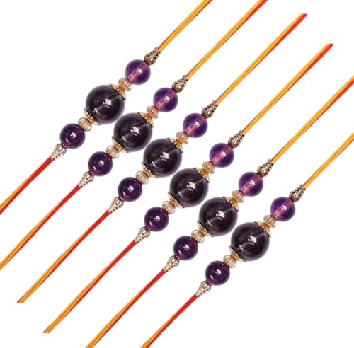 Image of Shubhanjali Crystal Beads Rakhi for Brother | Handmade Healing Crystal Stone Designer Rakhi for Bhaiya | Raksha Bandhan Gift Set with Roli Chawal, Kumkum, Greeting Card & Potli