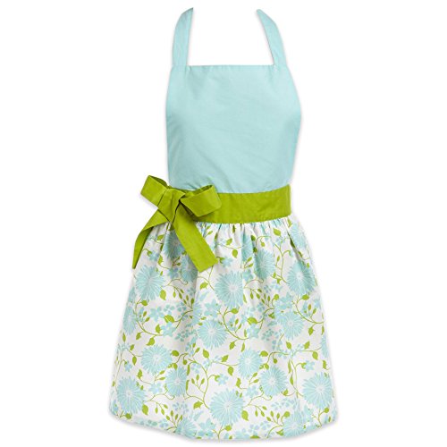 DII Women's Cotton Skirted Kitchen Apron for Cooking, Baking & Crafts, Adjustable with Generous Waist Ties, Aqua Daisy, One Size