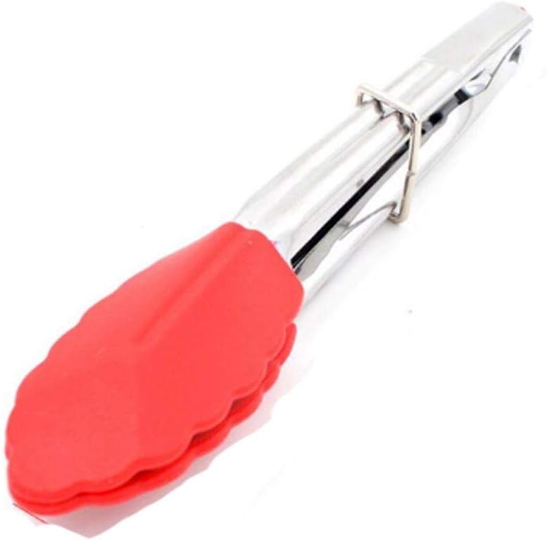 Silicone Pizza Bread Steak Clip Non-stick Kitchen Tongs Stainless Steel Handle Tableware Salad Barbecue Creative(Black)