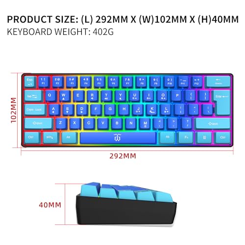 Image of Snpurdiri 60% Wired Gaming Keyboard, RGB Ultra-Compact Mini Keyboard, Waterproof Mechanical Feeling Small Keyboard for PC /Mac Gamer, Typist, Travel, Easy to Carry on Business Trip (Wathet-Blue)