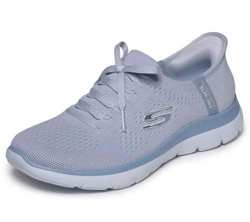 Skechers Damen Summits New Daily Turnschuhe, Slate Knit/Light Blue Trim, 37.5 EU