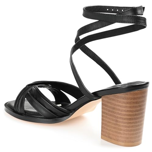Journee Collection Signature Womens Genuine Leather Freeda Buckle Ankle Wrap Pleated Sandals Strappy Padded Stacked Heel4