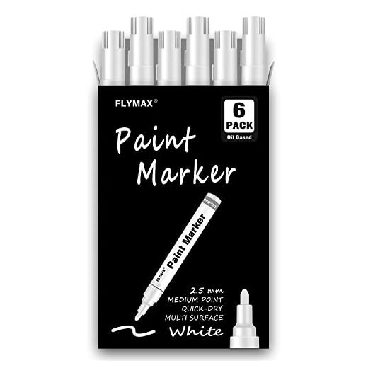 Rotuladores de pintura blancos, 6 palos 2.5 mm punta media color blanco permanente para madera roca plástico cuero vidrio piedra metal tela cerámica tela marcador de pintura a base de aceite