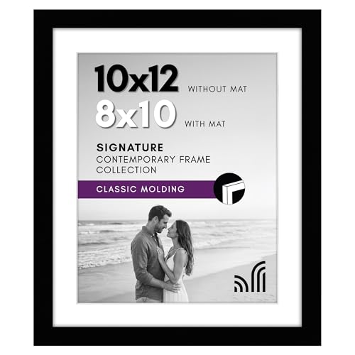 Americanflat 10x12 Picture Frame with Shatter-Resistant Glass - Use as 8x10 Frame with Mat or Display 10x12 Photo Without Mat - Signature Collection - Picture Frames for Wall Display - Black