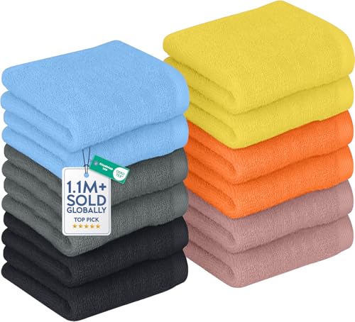 Image of DAN RIVER 12 Pack Wash Cloths for Showering [12x12] - 100% Cotton Washcloths Premium Quality Flannel Face Cloths for Bathroom, Highly Absorbent and Soft Feel Wash Clothes, Assortment 1