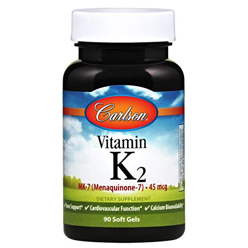 Carlson - Vitamin K2 MK-7 (Menaquinone), 45 mcg, Bone Support, Cardiovascular Function & Calcium Bioavailability, 90 Softgels