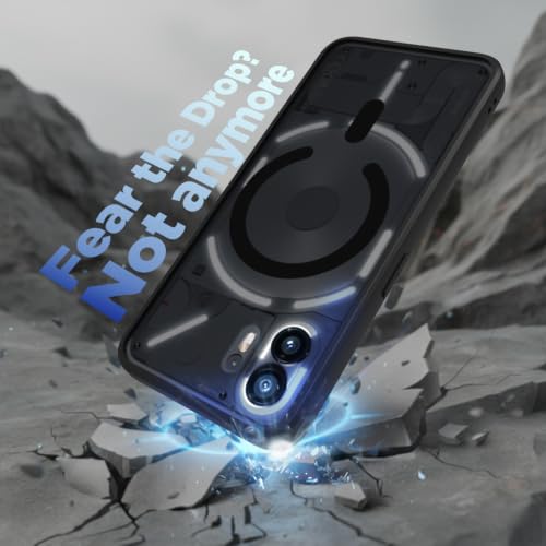 Image of RIGGEAR Shockproof Sleek Hybrid Armor Magnetic Back Cover Case Compatible with MagSafe Accessories for Nothing Phone 2 (Smoke Black Matte PC + Black TPU Bumper)