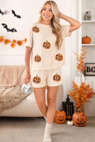Image of Womens Pajama Sets 2 Piece Pjs Sleepwear Soft Comfy Short Sleeve Tops and Shorts Lounge Set Loungewear Outfit