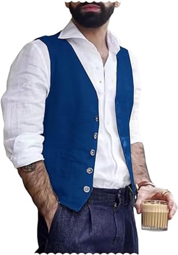 Mens Vests Casual Linen Vest for Men Slim Fit Men's Suit Vest Formal Beach Wedding Tuxedo Wasitcoat Vest