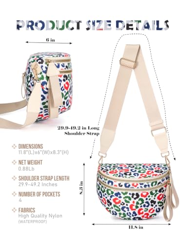 Image of Pure Colour Crossbody Bag Bum Bag for Women,Spacious Purse Fanny Packs Belt Bag,Oversized Bum Bag (Red Green Leopard Bum Bag)
