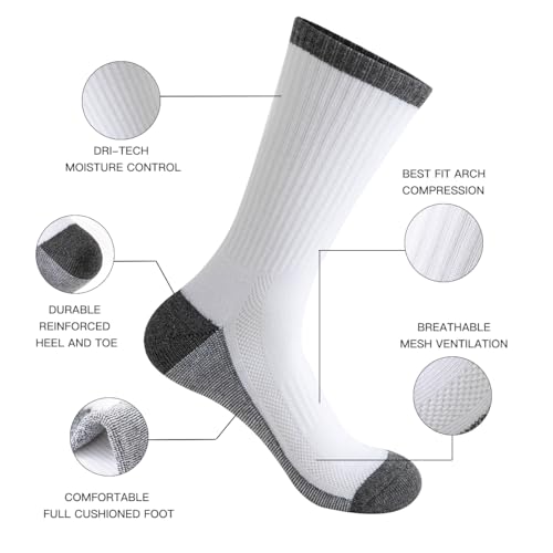JOYNÉE 8 Pairs Mens Breathable Athletic Crew Socks Arch Support Cushioned Socks for Hiking Sports Running,Sock Size:10-132