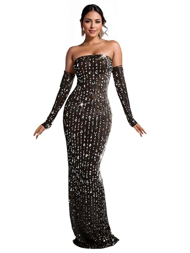 Image of Figdaw Fully Lined Soft Sequin Evening Dress for Women Formal,Wedding,Prom,Gala