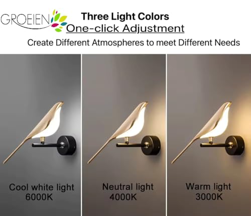 Image of Groeien 12W | 3 Color Modern LED Golden Bird Wall Sconce Gold Wall Light for Bedroom Living Room Corridor Lighting Fixtures Wall Mount(Warm+Natural+Coolwhite)(Golden Bird, 1, Count)
