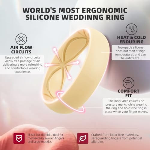 Image of Egnaro 4 /5 /8 Variety Multipack Ergonomic Breathable Bridal Rings Sets, 6mm Wide - 2mm Thick Rubber Wedding bands women, silicone Rings for her with Half Size