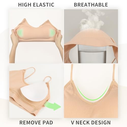KCDDUMK 4 Pieces Cami Bras - Women's V-Neck Padded Seamless Straps Bralette Everyday Basic Sleeping Bra4