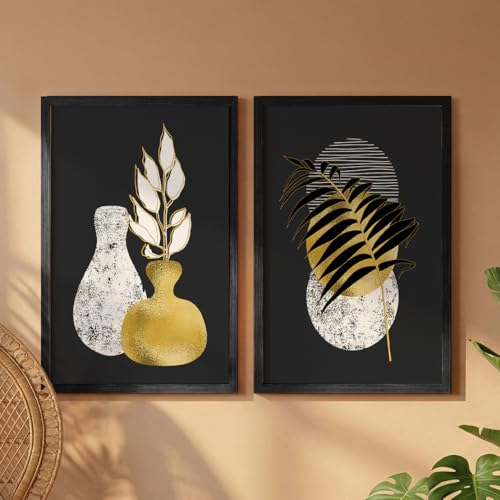 Image of NoWorries Black & Gold Art Wall paintings for Home decoration (13x19inches) (Minimal Art) Set of 2 Frames for wall decor - Big frames (Art-5)