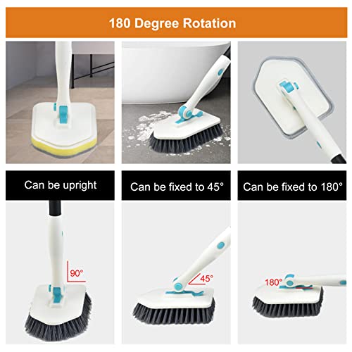 Shower Cleaning Brush With Long Handle, 3 In 1 Tub And Tile Scrubber Brush With 50.4'' Extendable Long Handle Detachable Stiff Bristles Scrub Brush For Cleaning Bathtub Shower Bathroom (White) #TOP4