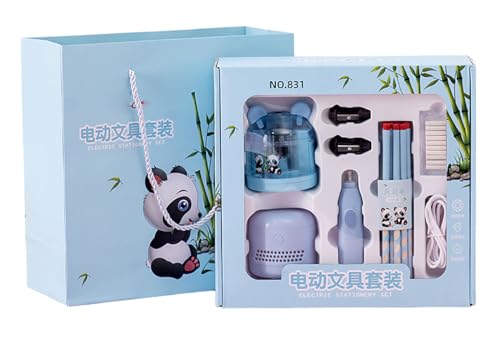 Image of Magicwand Battery Operated Pencil Sharpener,Electric Eraser,Vacuum Cleaner Stationery Set with 10 Eraser Refills for Kids,Adults for Home Office School【3 Yrs & Up】【Cute Bear Blue】