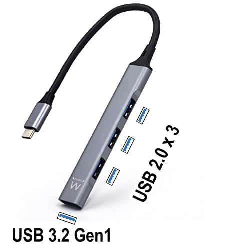 Ewent EW1145 USB C Hub, 4 Port Ultra Slim Data Hub with 3 USB A 2.0 Ports, 1 USB A 3.2 Port - Image 3