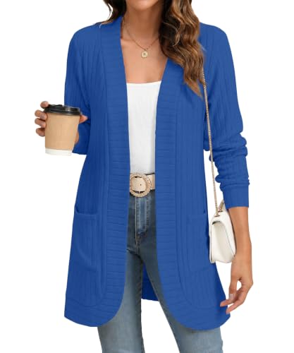 Image of YSYOKOW Cardigan Sweaters for Women Long Sleeve Open Front with Pockets | Long Cardigans for Women Lightweight Soft Casual Dressy Loose Fit Cardigan Sweater with Pockets for Work and Office
