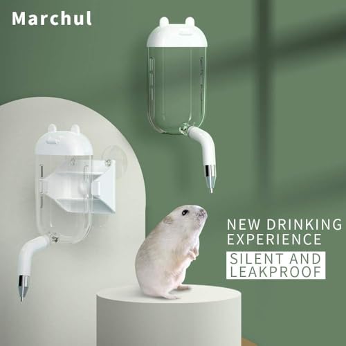 Marchul Hamster Wasserflasche mit Saugnapf & Clip, Upgraded No Drip No Leakproof für Syrische Zwerghamster Gerbils Ratten, Flip-Top Deckel Design Kleintiere Wasserflasche, Refill Wasser leicht (100ml)