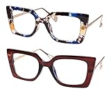 SOOLALA Anti-Black Block Light Pearl Inlay Arm Cat Eye Reading Glasses, TeaFloral, 1.5