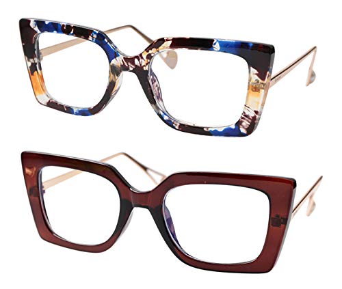 SOOLALA Anti-Black Block Light Pearl Inlay Arm Cat Eye Reading Glasses, TeaFloral, 1.5
