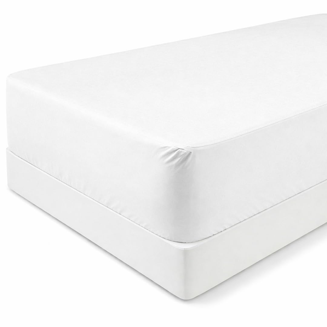 Waterproof Fitted Bed Sheet Mattress Protector Cover Extra Deep Vinyl Plastic Soft Breathable Elastic Non-Allergenic Single White Terry Towel