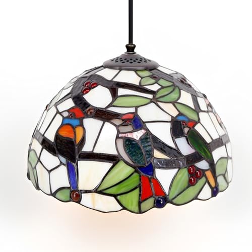 Image of Tiffany Lamp Shade Replacement Only 12X6 Inch Stained Glass Style Lampshade with Cap fit for Table lamp Pendant Light Ceiling Fixture (Stained Glass)