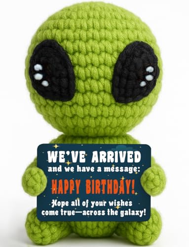 TKGIFTHOT Cute Crochet Alien Plush Toy Unique Birthday Gift for Boys Girls Friends Man Women Handmade Alien Stuffed Animal Funny Space Theme Present for Kids, Teens Sci-Fi Fans