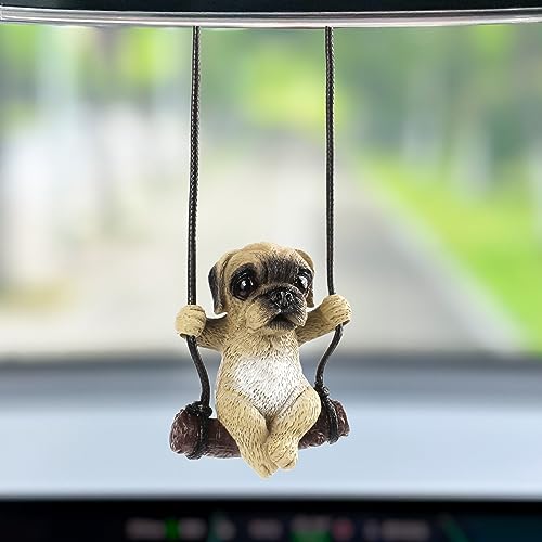 AutoZubehör zum Aufhängen, Auto Anhänger Mops Hund Swinging Auto-Spiegelaufhängung Car Accessories Auto Rückspiegel Nette Innen Dekoration Hänge Ornament Spiegel Charms Zubehör Cute Lustige Geschenke