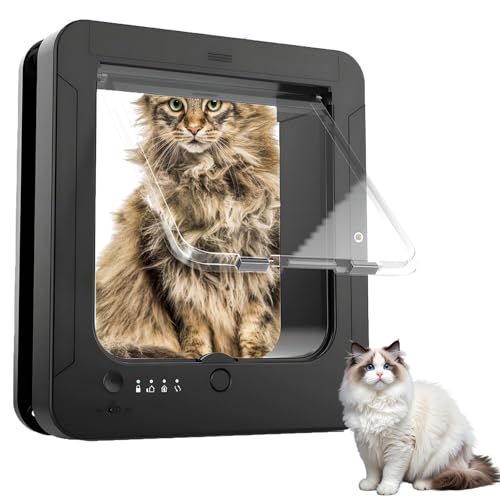 Chatière automatique pour chat avec capteur RFID, verrouillage à 4 voies, télécommande, joint résistant aux intempéries pour chats et petits chiens, 29,5 x 25,4 cm, noir