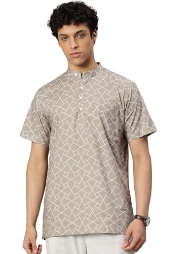 Image of Majestic Man Men Slim Fit Ethnic Motifs Cotton Printed Half Sleeve Short Kurta