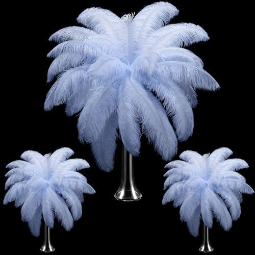 Maitys 90 Pcs Natural Ostrich Feathers Large Plumes,Light Blue